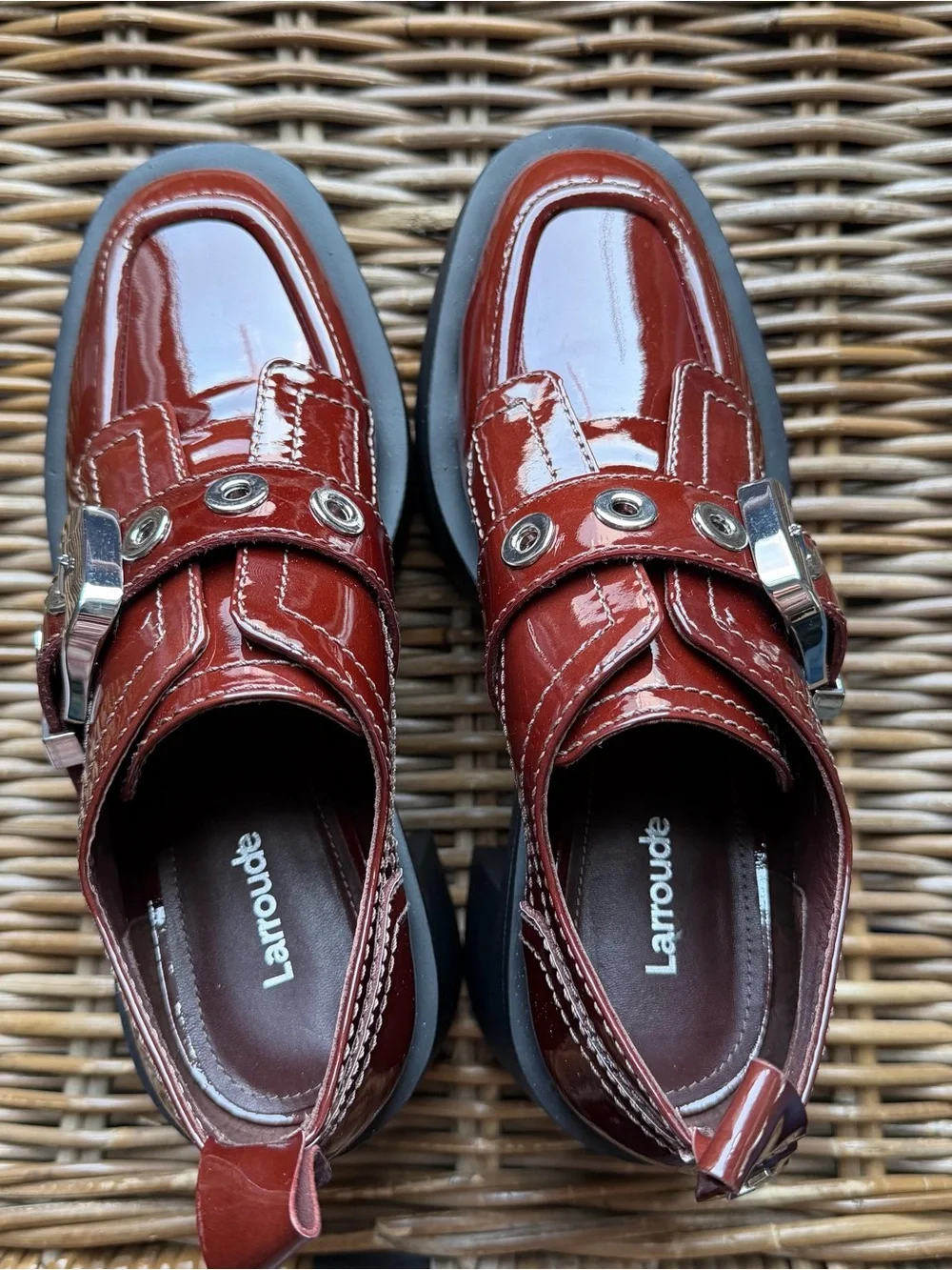 Larroudé Stewart Platform Heels Burgundy Wine Size 9 Patent Leather